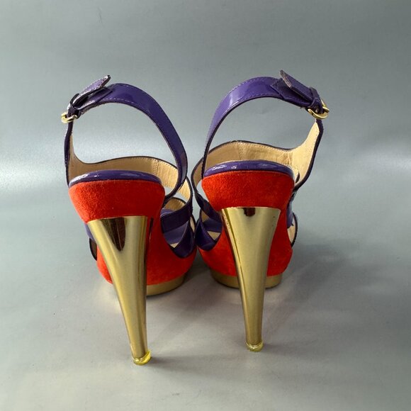 Francesca Mambrini Purple Patent Leather Strappy Platform Heels - Picture 6 of 14